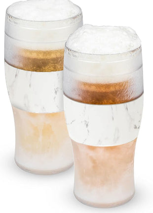 Host Freeze, Frozen Mugs, Freezable Pint Set, Beer Keep Your Drinks Cold, Double Walled Insulated Glasses, Tumbler for Iced Coffee, 16oz, Set of 2, Marble