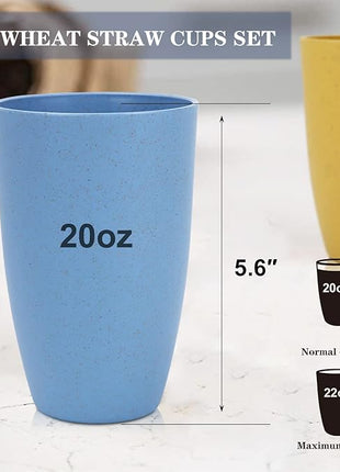 Homienly Wheat Straw Cups - Set of 6 Unbreakable Drinking Cups - 20 oz Reusable Dishwasher Safe Water Glasses - Kitchen Tumblers