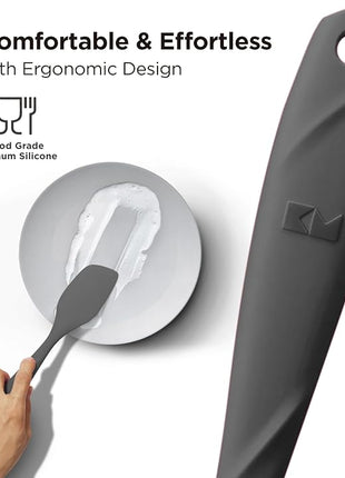 Kitchen Mama WaltzGrip Platinum Silicone Scraping Spatula: Heat Resistant, Seamless, Non Stick for Frying Pan Cookware, Safe, Flexible Bowl Scraper - Ideal for Mixing, Baking, Stirring (Metal Gray)