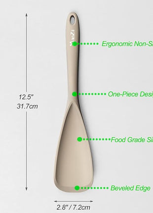 Silicone Spatula Spoon, Great for Both Cooking and Serving Durable BPA-Free Matte Black Silicone, Seamless Design, Safe for Nonstick Cooking Surfaces, 2-Pcs, Khaki