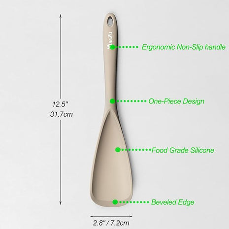 Silicone Spatula Spoon, Great for Both Cooking and Serving Durable BPA-Free Matte Black Silicone, Seamless Design, Safe for Nonstick Cooking Surfaces, 2-Pcs, Khaki