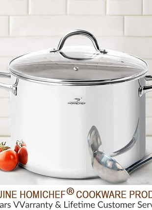 HOMICHEF 12 Quart LARGE Stock Pot with Glass Lid - NICKEL FREE Stainless Steel Healthy Cookware Stockpots with Lids 12 Quart - Mirror Polished Induction Pot - Commercial Grade Soup Cooking Pot