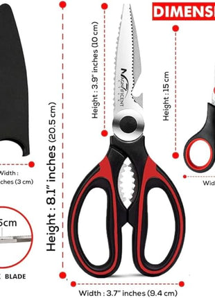 Magnificent Latest Heavy Duty Sharp Kitchen Scissors with Safety Cover and Gift, Multi-Function Kitchen Tool, Utility Kitchen Scissor, Shears for Poultry Fish Meat Vegetables Bone BBQ Nuts (RED)
