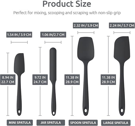 Heat Resistant Silicone Spatula Set: U-Taste 600ºF High Temp Seamless Food Grade Utensil, Flexible Rubber Silicon Kitchen Cooking Mixing Baking Scraper for Nonstick Cookware Set of 4 (Black)