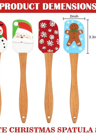 BOYAN Christmas Silicone Spatula, Set of 4, Christmas Spatulas with Wooden Handle for Baking, Kitchen Utensils Baking Supplies for Cooking, Gifts and Decoration