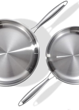 DELARLO Tri-Ply Stainless Steel Pan Set, 9" & 11",Compatible with All Cooktops Up to 600℉, Stainless Steel Frying Pan Set, Durable, Fast Even Heat, Cooking Pans, Kitchen Cookware Set, Skillet Set of 2