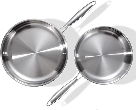 DELARLO Tri-Ply Stainless Steel Pan Set, 9" & 11",Compatible with All Cooktops Up to 600℉, Stainless Steel Frying Pan Set, Durable, Fast Even Heat, Cooking Pans, Kitchen Cookware Set, Skillet Set of 2
