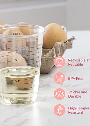 Prestee 50 Disposable Measuring Cups 8 oz - Plastic Paint Measuring Cups and Disposable Mixing Cups for Epoxy Resin - Versatile, Clear Measurement for Wet and Dry Ingredients for Baking and Crafting