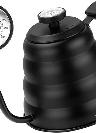 Tea Kettle with Thermometer Pot Black Stovetop Tea Kettle 40oz Gooseneck Kettle Teapot Pour Over Coffee Kettle with Thermometer,1200ml,6 Cup,Black,1Pack