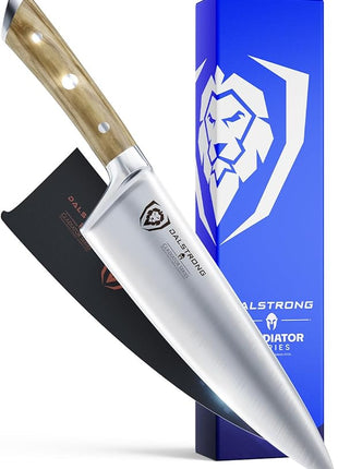 Dalstrong Chef Knife - 8 inch Blade - Gladiator Series - Forged High Carbon German Steel - Razor Sharp Kitchen Knife - Professional Full Tang Knives - Olive Wood Handle - Sheath - NSF Certified