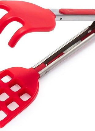 Tovolo Waffle Tongs Mini Silicone Kitchen Tongs for Cooking Serving Flat Stainless Steel Small Tongs with Silicone Tips for Salads Belgian Waffles Air Fryer Appetizers Dishwasher Safe Candy Apple Red