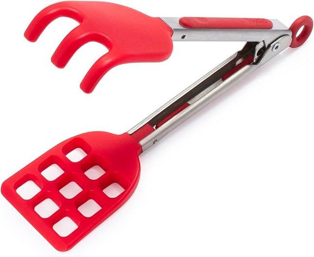 Tovolo Waffle Tongs Mini Silicone Kitchen Tongs for Cooking Serving Flat Stainless Steel Small Tongs with Silicone Tips for Salads Belgian Waffles Air Fryer Appetizers Dishwasher Safe Candy Apple Red
