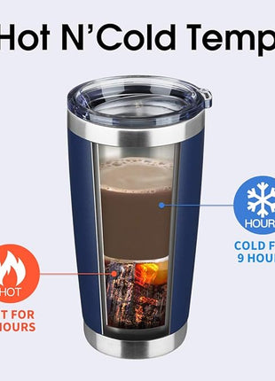20oz Tumbler Bulk Stainless Steel Vacuum Insulated Tumblers with Lid Double Wall Travel Mug, Durable Powder Coated Coffee Cup, Suitable for Ice Drinks and Hot Beverage (Navy 1pack)