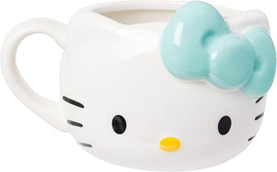 Silver Buffalo Sanrio Hello Kitty Light Blue Bow Ceramic 3D Sculpted Mug, 20 Ounces