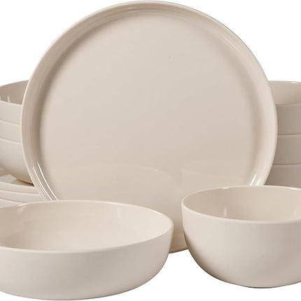 Gibson Home Candy Skies 12 Piece Unbreakable Wheat Straw Melamine Plates and Bowls Dinnerware Set - Outdoor, Camping, & Everyday Use - Matte Exterior/Shiny Interior Taupe Cream