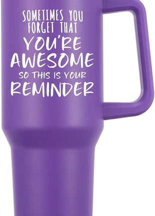 NOWWISH Gifts for Women, Sometimes You Forget You're Awesome 40 oz Tumbler with Handle and Straw, Birthday Gifts for Her Mom Wife Girlfriend and Sister - Purple
