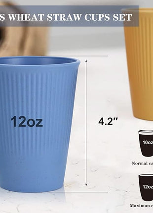 Homienly Drinking Cups Stackable Wheat Straw Cups 6 PCS Good Alternative to Dispoable Cups 12 oz Unbreakable Water Cups Reusable Dishwasher Safe Drinking Glasses Kitchen Essentials - Colorful