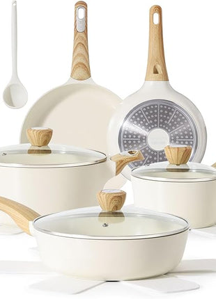 SENSARTE Ceramic Cookware Sets, Pots and Pans Set Non stick, 14-Piece Induction Cookware, Non toxic Healthy Non Stick Kitchen Cooking Set, with Frying Pans Set, PFAS PTFE PFOA PFOS Free