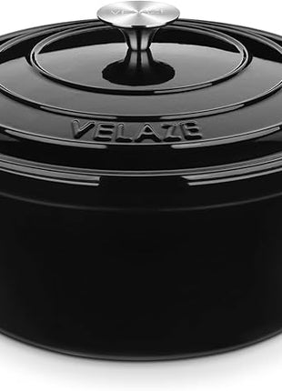 Velaze 7.5 QT Dutch Oven Pot with Lid, Enameled Cast Iron Dutch Oven with Dual Handles for Sourdough Bread Baking, Cooking, Non-stick Enamel Coated Cookware (Black)