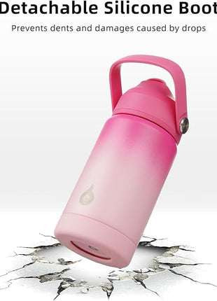 BJPKPK Insulated Water Bottle with Straw Lid, 12oz Thermo Water Bottles with Soft Nozzle, Flex Handle & Non-slip Boot, BPA Free Leak Proof Stainless Steel Metal Thermo, Tumblers, Cups,Cherry