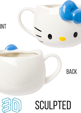 Silver Buffalo Sanrio Hello Kitty Blue Bow Ceramic 3D Sculpted Mug, 20 Ounces