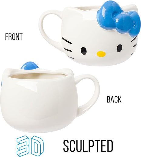 Silver Buffalo Sanrio Hello Kitty Blue Bow Ceramic 3D Sculpted Mug, 20 Ounces