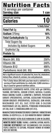 Monster Energy Ultra Blue Hawaiian, Sugar Free Energy Drink, 16 Ounce | Pack of 15