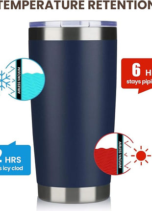 MEWAY 20oz Tumbler 8 Pack Double Wall Vacuum Insulated Travel Mug Bulk, Stainless Steel Tumblers with Lid and Straw, Durable Powder Coated Coffee Cups for Cold & Hot Drinks (Navy, 8)