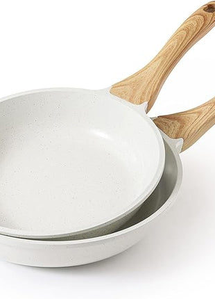 SENSARTE Nonstick Frying Pan Skillets, White Ceramic Coating Omelette Pans, Healthy Cookware Chef's Pan, PTFE & PFAS Free (9.5+11 Inch)