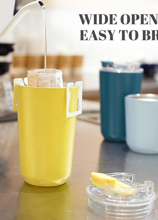 Puraville Insulated Tumblers with Lid, 14 oz Travel Coffee Mug Stainless Steel Vacuum Cup, Leak Proof Reusable Double Walled Coffee Tumbler for Iced and Hot Drinks, Yellow