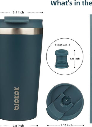 BJPKPK 18oz Stainless Steel Insulated Tumbler With lid And Straw Travel Coffee Thermal Tumblers Cup For Women And Men,Navy Blue