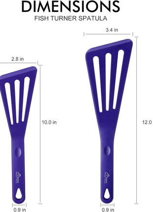 HOTEC 600℉ Heat Resistant Silicone Slotted Fish Turner Spatula Set, BPA Free Kitchen Cooking Spatulas, for Non Stick Cookware Dishwasher Safe Classic Blue, set of 2