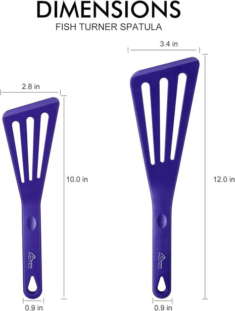 HOTEC 600℉ Heat Resistant Silicone Slotted Fish Turner Spatula Set, BPA Free Kitchen Cooking Spatulas, for Non Stick Cookware Dishwasher Safe Classic Blue, set of 2