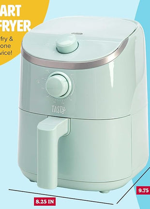 Tasty Personal Air Fryer, Healthier Meals in Minutes, Adjustable Temp Control up to 400°F, Easy-to-Use Design, Nonstick Basket and Tray Made without PFAS, PFOA, PFOS & PTFE, 900 Watts, 2-Quart, Aqua