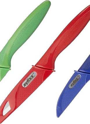 Zyliss 3 Piece Peeling & Paring Knife Set with Covers - Kitchen Knives for Fruits & More - Ideal for Kitchen Collections - Blue, Green, & Red