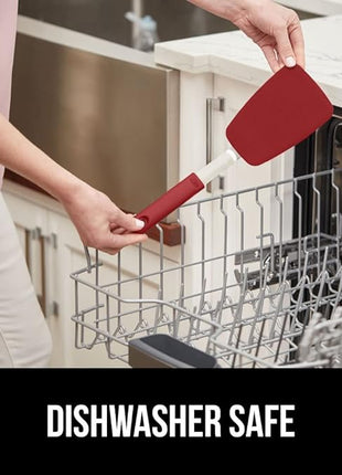 GORILLA GRIP Patented BPA-Free Non-Scratch Spatula, 2 Pack, Heat Resistant Flexible Silicone Head for Nonstick Cooking Pans, Soft Rubber Handle, Kitchen Spatulas for Flipping Eggs, Pancakes, Red