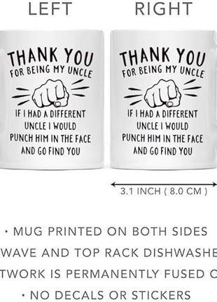 DQG CVT Best Uncle Gift - Thank You for Being My Uncle Funny Coffee Mug - Gag Gifts For Uncles - Cool Fathers Day Birthday Christmas Gift Ideas From Niece Nephew - Uncle's Novelty Tea Cup 11oz White