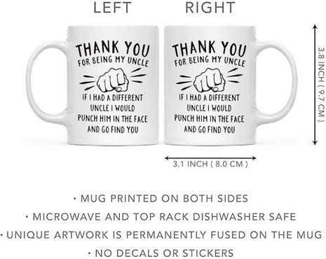 DQG CVT Best Uncle Gift - Thank You for Being My Uncle Funny Coffee Mug - Gag Gifts For Uncles - Cool Fathers Day Birthday Christmas Gift Ideas From Niece Nephew - Uncle's Novelty Tea Cup 11oz White