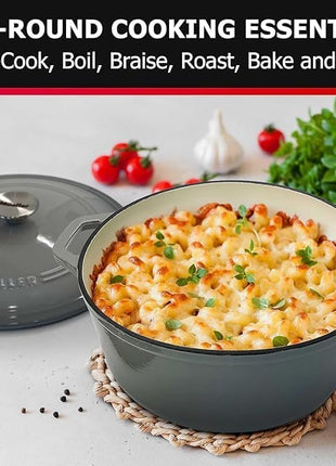 MUELLER HOME 4.5 QT Enameled Cast Iron Dutch Oven, Heavy-Duty Casserole Dish and Braiser Pan with Lid and Stainless Knob, Oven-Safe up to 500° F & Across All Cooktops, Grey