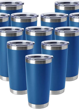 HASLE OUTFITTERS 20oz Tumblers Stainless Steel Mugs with Lid Double Wall Vacuum Insulated Coffee Cups for Cold & Hot Drinks (20oz-Dark Blue, 12 Pack)