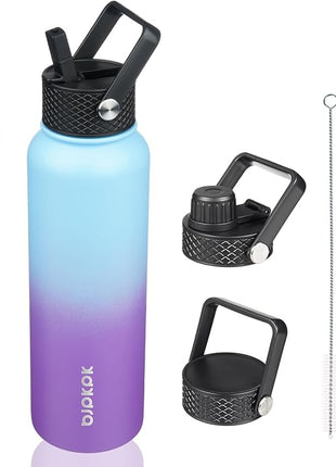 BJPKPK Insulated Water Bottles with Straw Lid, 40oz Stainless Steel Water Bottles with 3 Lids, BPA Free Leakproof Thermo, Tumblers, Cups for Sports, Gym- Ocean Dream