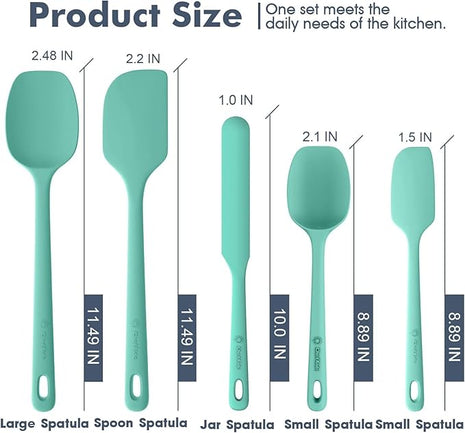 5 Pieces Silicone Spatula Set, Food Grade Rubber Spatula, Upgrade Strong Handle with Ergonomic Grip, Heat Resistant Up to 600°F for Nonstick Cookware, Cooking Mint