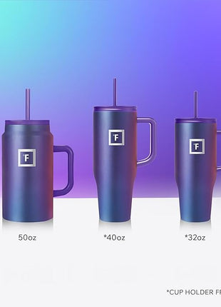 IRON °FLASK Co-Pilot Insulated Mug w/Straw & Flip Cap Lids - Cup Holder Bottle for Hot, Cold Drink - Leak-Proof - Water, Coffee Portable Travel Mug - Lavender, 50 Oz