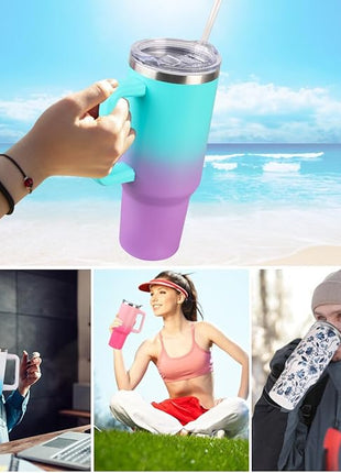 SYACOT 40 oz Tumbler with Handle and Straw Stainless Steel Insulated Tumbler Leak Proof Lid and Straw Lid Reusable Travel Mug Coffee Mug Cup Dishwasher Safe Keep Drinks Cold and Hot (Green Purple)