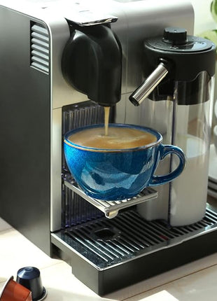 LE TAUCI 8 oz Cappuccino Cups with Saucers, Ceramic Large Coffee Cup for Au Lait, Double shot, Latte, Cafe Mocha, Tea - Set of 4, Ceylon Blue