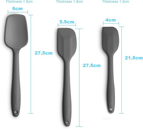 Silicone Spatula 3-piece Set, Ergonomic Handle High Heat-Resistant Spatulas, Non-stick Rubber Spatulas with Stainless Steel Core, Grey