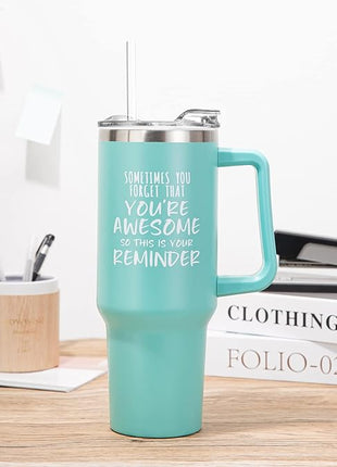 NOWWISH Gifts for Women, Birthday Inspirational Thank You GIfts for Women Mom Wife with this Funny Tumbler, 40 oz Tumbler with Handle and Straw - Green