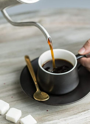 YHOSSEUN Ceramic Espresso Cups Set of 6, 4 Oz Expresso Shots Cup with Stand & Saucers, Small Coffee Espresso Cup Demitasse Cups, Black