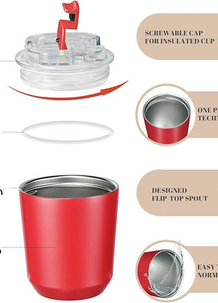 Puraville Insulated Tumblers with Lid, 10 oz Travel Coffee Mug Stainless Steel Vacuum Cup, Leak Proof Reusable Double Walled Coffee Tumbler for Iced and Hot Drinks, Red