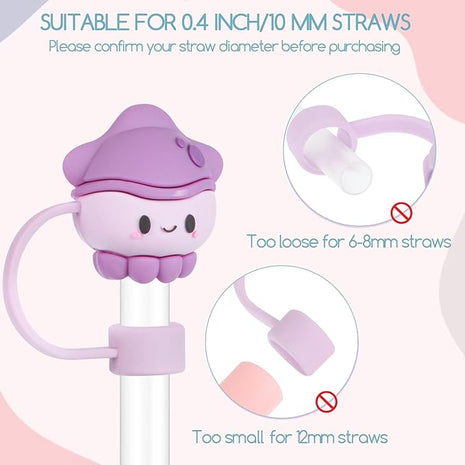 Needbrock 8 PCS Straw Covers Cap for Stanley Cup, Silicone Straw Topper for Stanley 30&40 Oz Tumbler, Cute Straw Caps in Various Shapes Reusable Straw Caps for Stanley Cup Accessories, 10mm